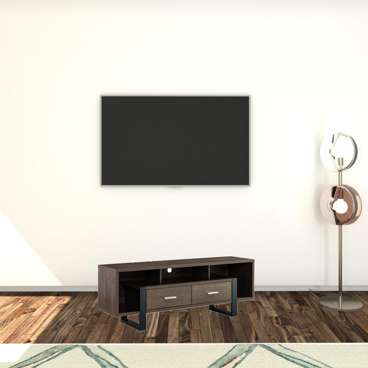 Boho Aesthetic "60"" Walnut Oak And Black Manufactured Wood Cabinet Enclosed Storage TV Stand" | Biophilic Design Airbnb Decor Furniture 