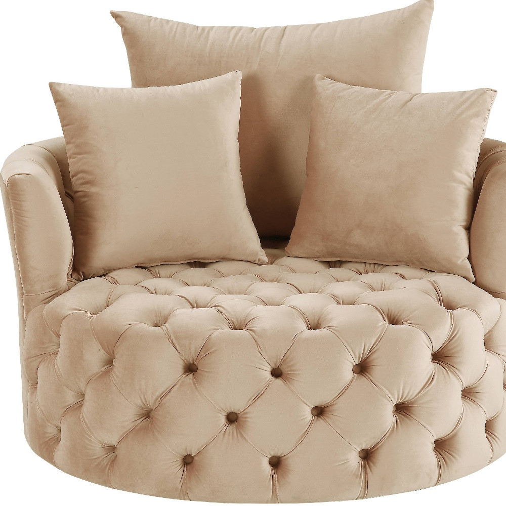 Boho Aesthetic Beige Velvet Solid Color Swivelbarrel Chair | Biophilic Design Airbnb Decor Furniture 