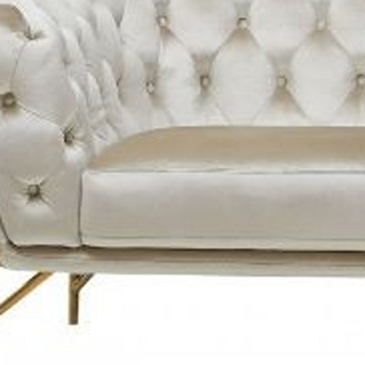 Boho Aesthetic Beige Tufted Velvet and Gold Chesterfield Sofa | Biophilic Design Airbnb Decor Furniture 