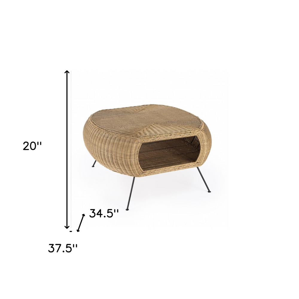 Boho Aesthetic Natural Rattan Biophilic Design Iron Round Coffee Table | Biophilic Design Airbnb Decor Furniture 