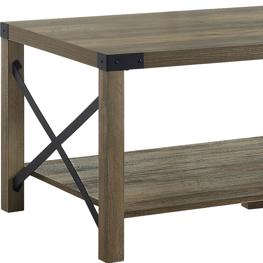 Boho Aesthetic Rustic Oak Wood Rectangular Coffee Table With Shelf | Biophilic Design Airbnb Decor Furniture 