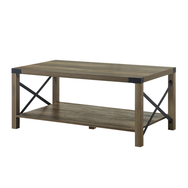 Boho Aesthetic Rustic Oak Wood Rectangular Coffee Table With Shelf | Biophilic Design Airbnb Decor Furniture 