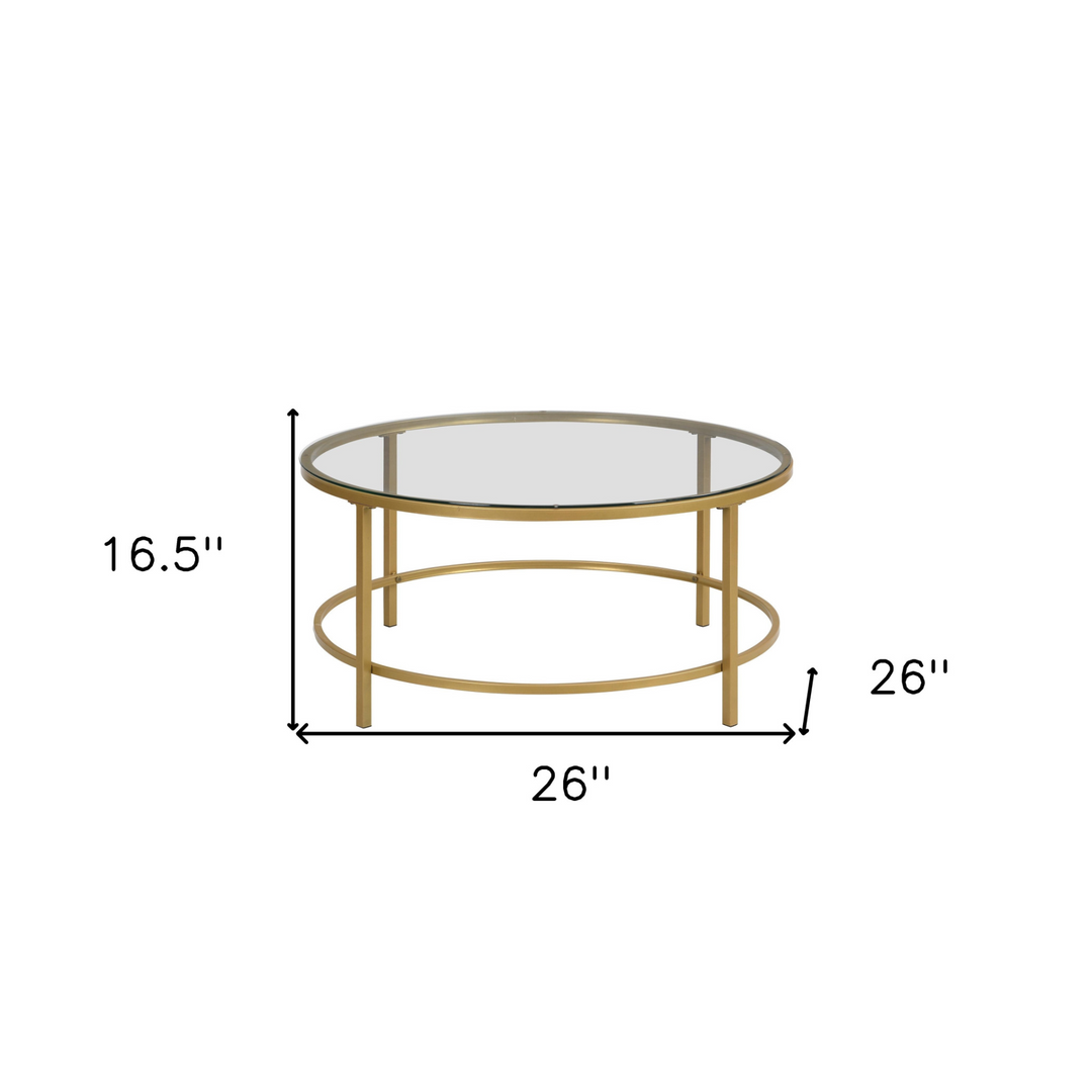Boho Aesthetic "36"" Gold And Clear Glass Round Coffee Table" | Biophilic Design Airbnb Decor Furniture 