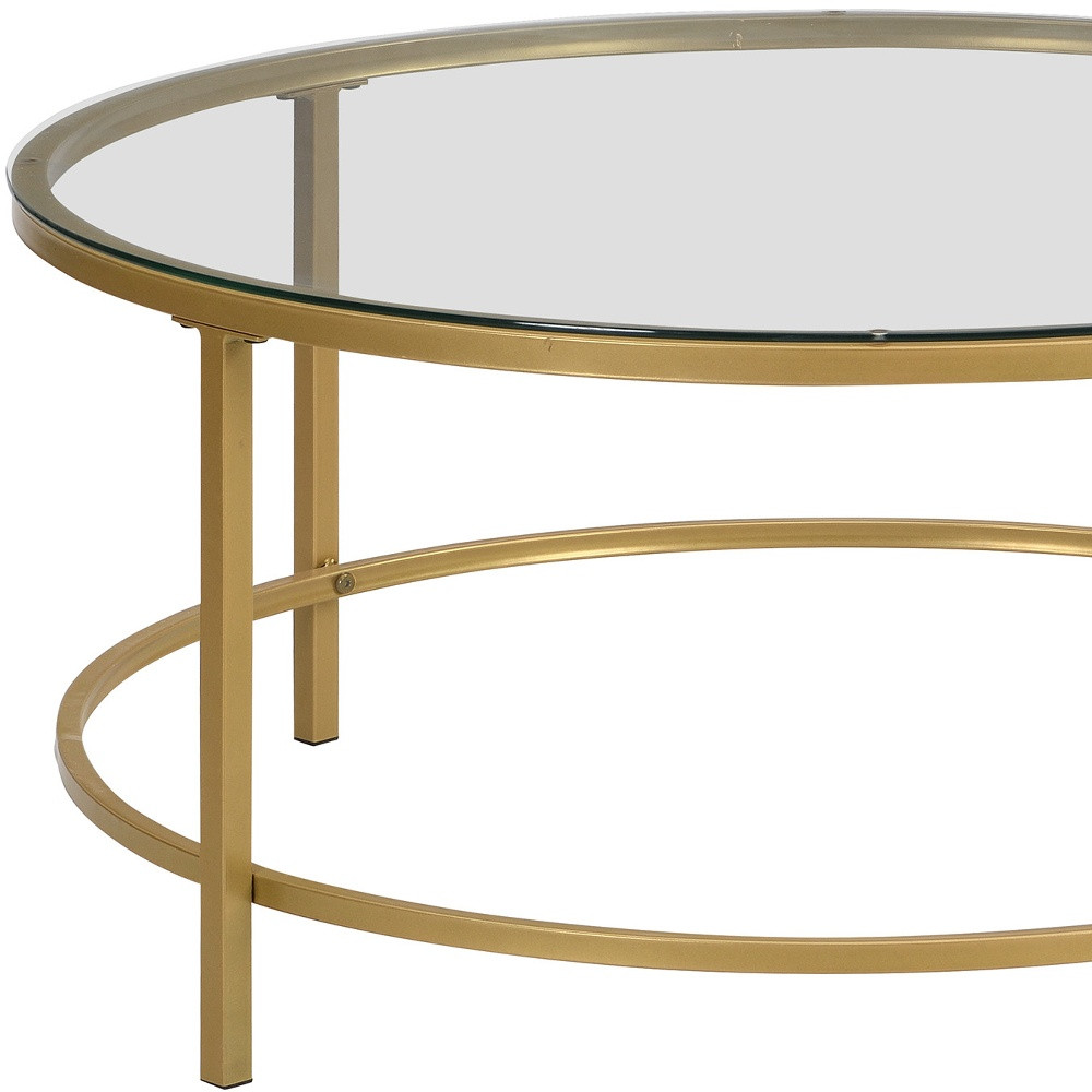 Boho Aesthetic "36"" Gold And Clear Glass Round Coffee Table" | Biophilic Design Airbnb Decor Furniture 