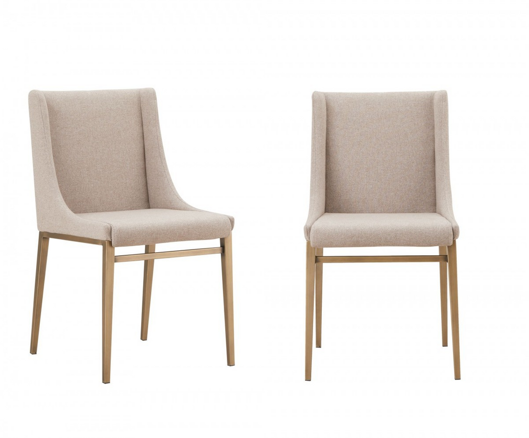 Boho Aesthetic "Set of Two Beige Brass Contemporary Dining Chairs" | Biophilic Design Airbnb Decor Furniture 