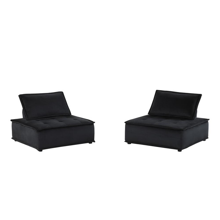 Boho Aesthetic Black Velvet Set of 2 Armless Lounge Chair | Biophilic Design Airbnb Decor Furniture 
