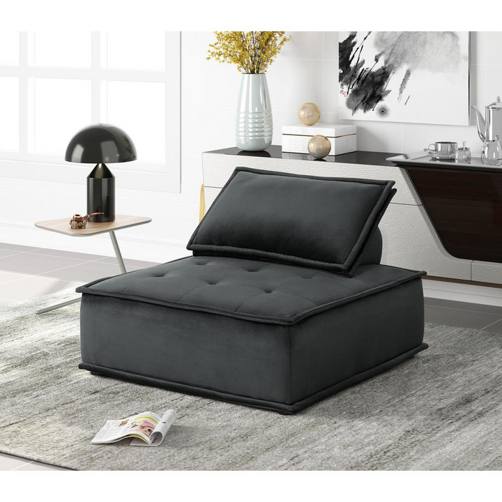Boho Aesthetic Black Velvet Set of 2 Armless Lounge Chair | Biophilic Design Airbnb Decor Furniture 