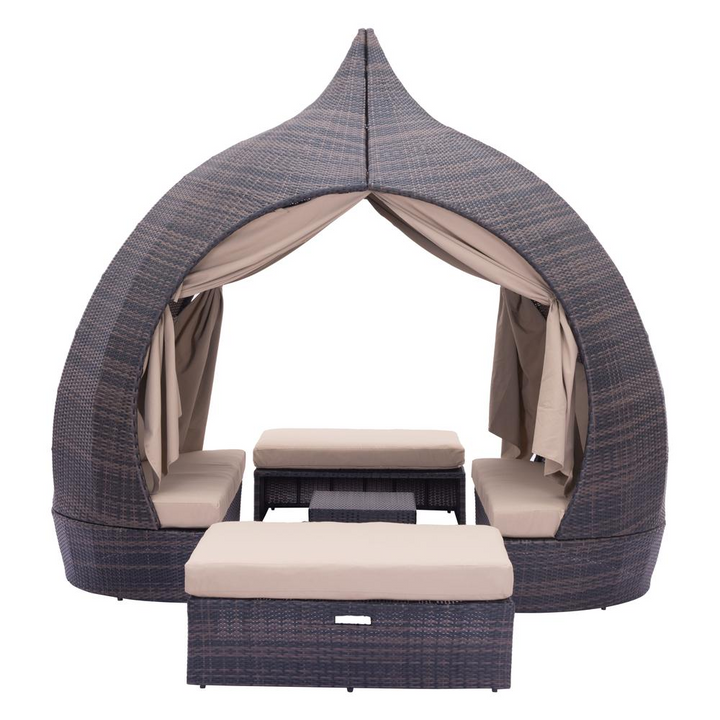 Boho Aesthetic Outdoor Elegant Daybed Brown & Beige | Biophilic Design Airbnb Decor Furniture 