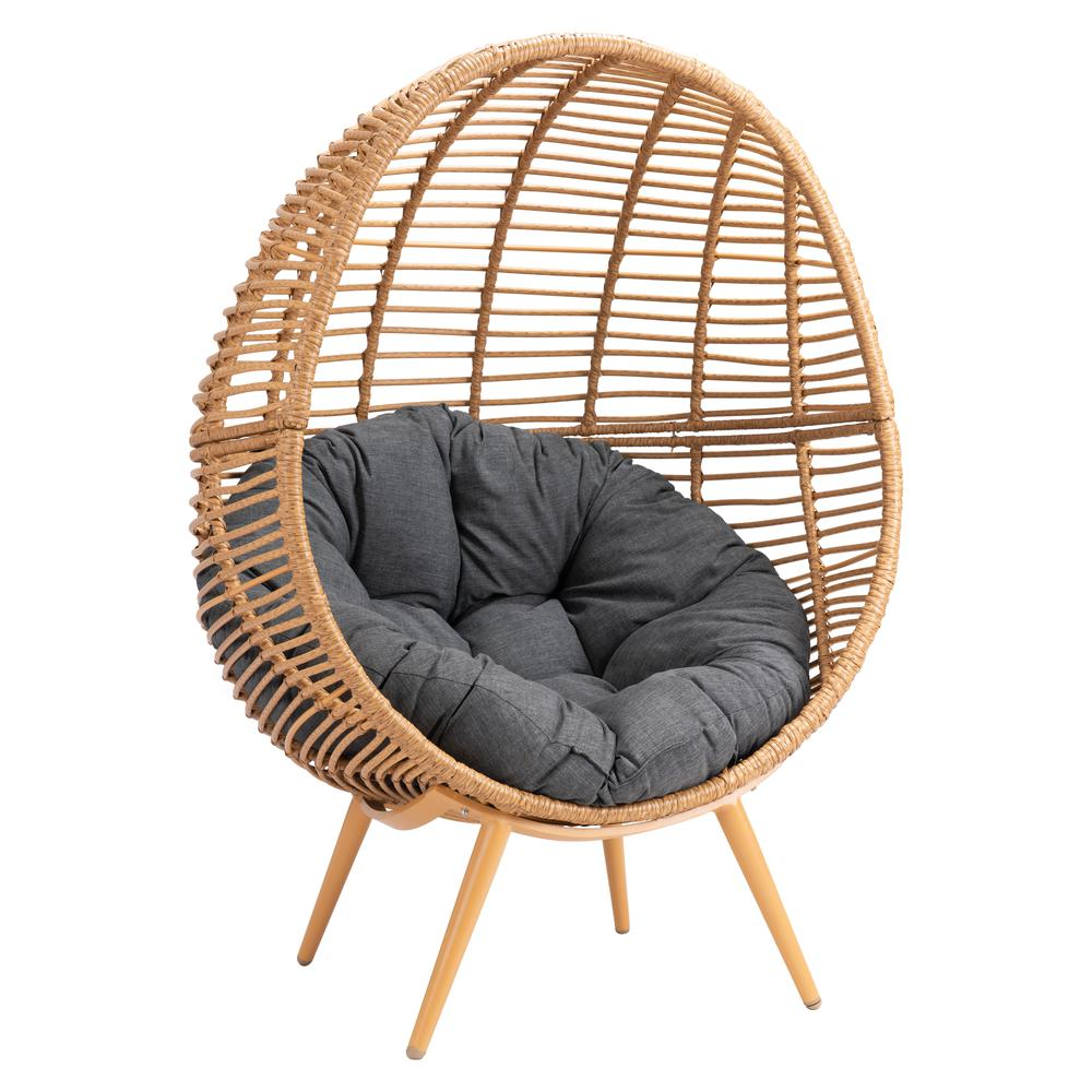 Boho Aesthetic Modern Egg Accent Chair Gray & Natural | Biophilic Design Airbnb Decor Furniture 
