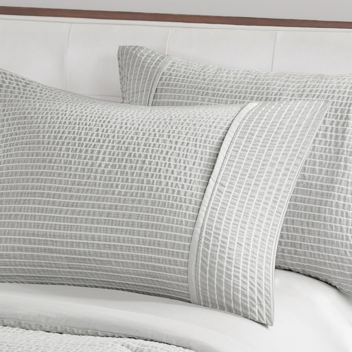 Boho Aesthetic 3 Piece Striped Seersucker Oversized Comforter Set Full/Queen, Gray | Biophilic Design Airbnb Decor Furniture 
