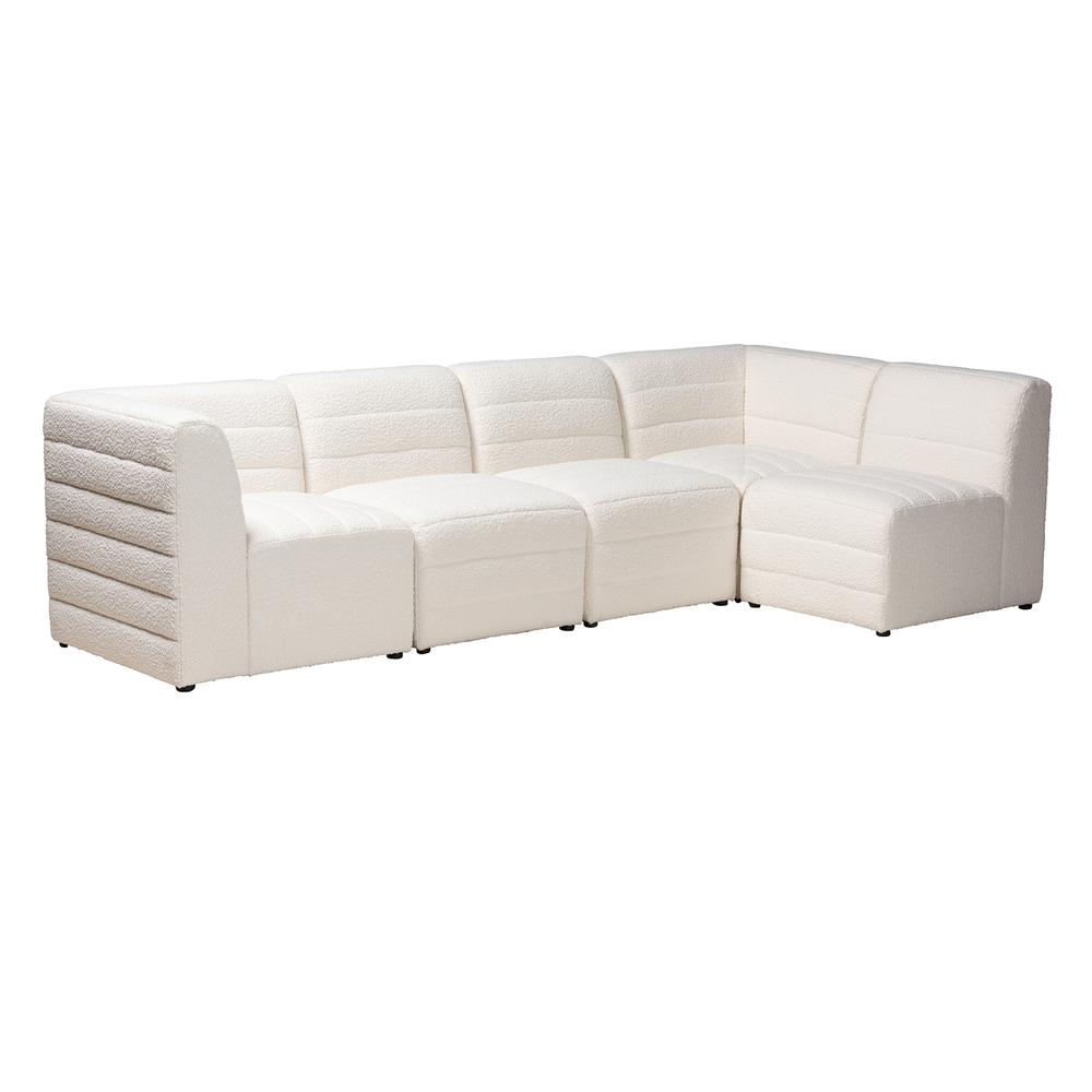 Boho Aesthetic Maya Modern White Boucle Fabric 5-Piece Modular Sectional Sofa | Biophilic Design Airbnb Decor Furniture 