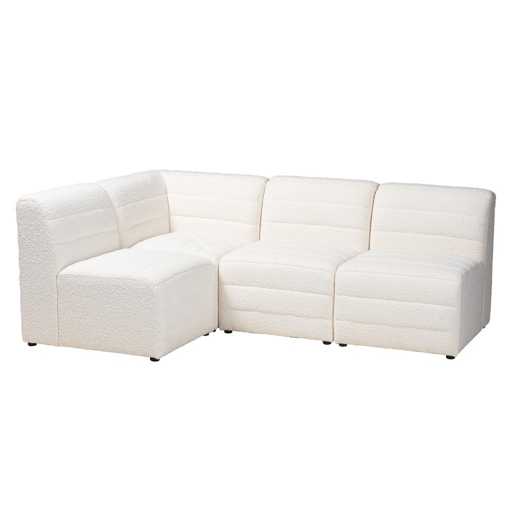 Boho Aesthetic Le Maya | Modern White Boucle Fabric 4-Piece Modular Sectional Sofa | Biophilic Design Airbnb Decor Furniture 