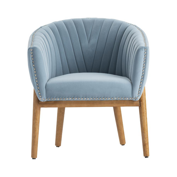 Boho Aesthetic Light Blue Modern Luxury Accent Chair | Biophilic Design Airbnb Decor Furniture 
