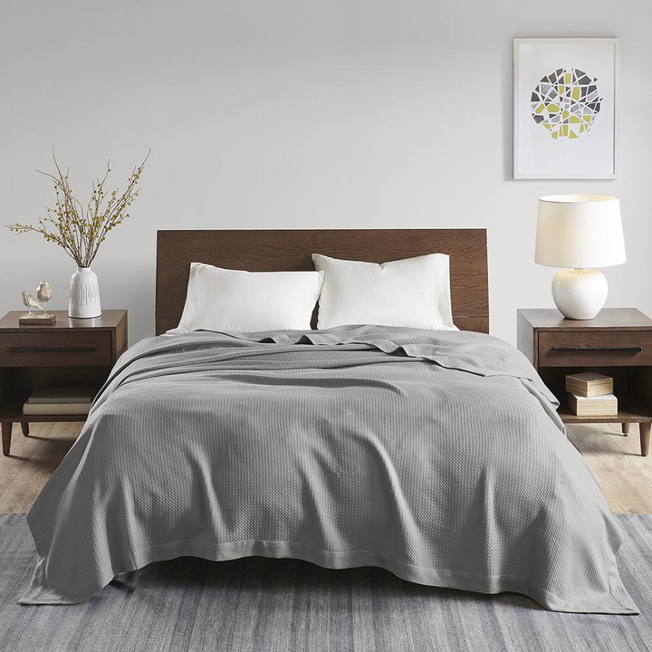 Boho Aesthetic 100% Certified Egyptian Cotton Blanket - Twin - Grey | Biophilic Design Airbnb Decor Furniture 