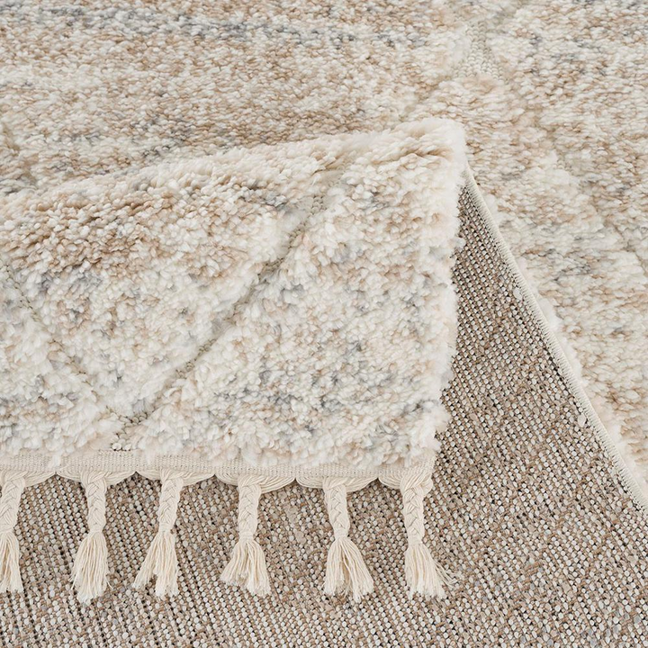 Boho Aesthetic Serta Talas White Shag Tassel Area Rug | Biophilic Design Airbnb Decor Furniture 