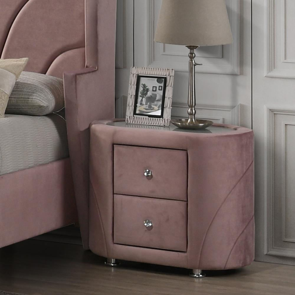 Boho Aesthetic Salonia Pink Velvet Nightstand | Biophilic Design Airbnb Decor Furniture 