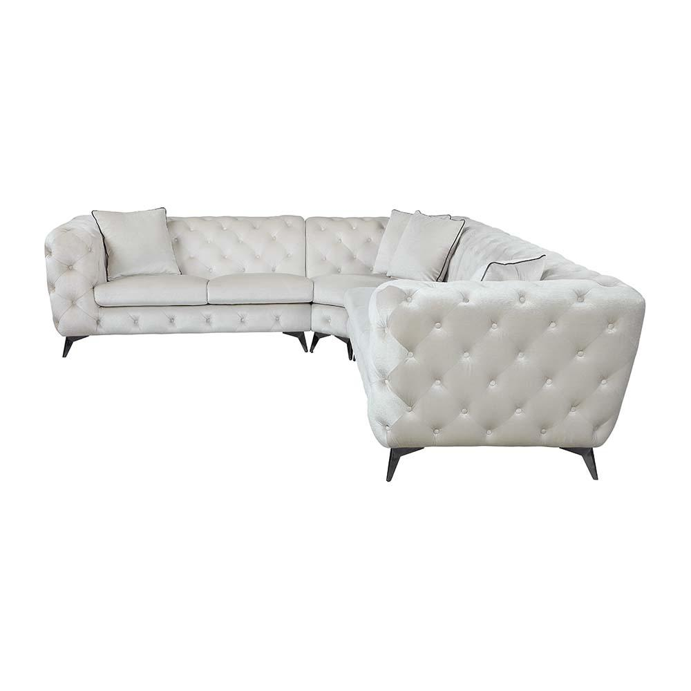 Boho Aesthetic Modern Luxury Opulent Beige Fabric Sectional Sofa w/4 Pillows | Biophilic Design Airbnb Decor Furniture 