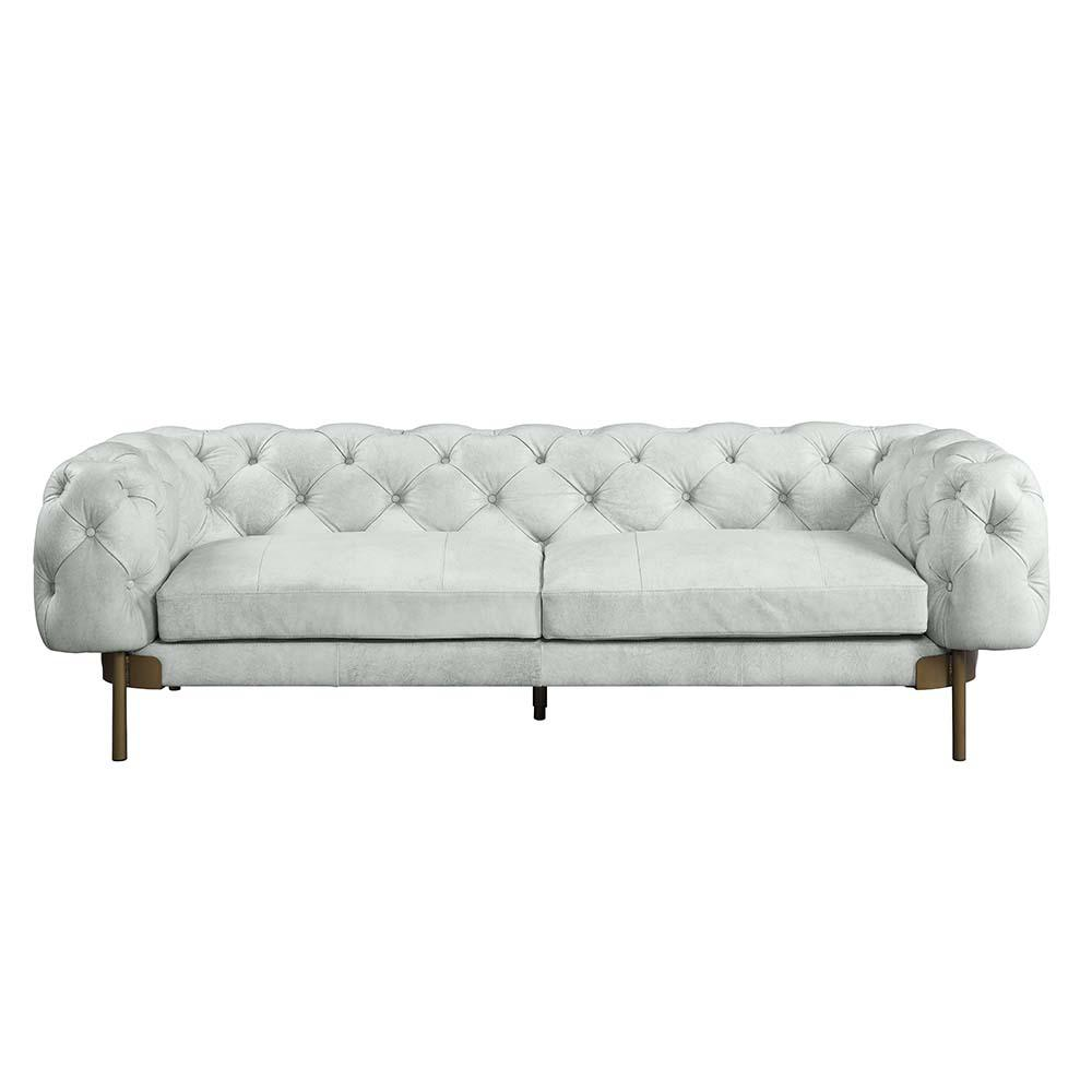 Boho Aesthetic Le Troyes | Ragle Vintage White Top Grain Leather Sofa | Biophilic Design Airbnb Decor Furniture 
