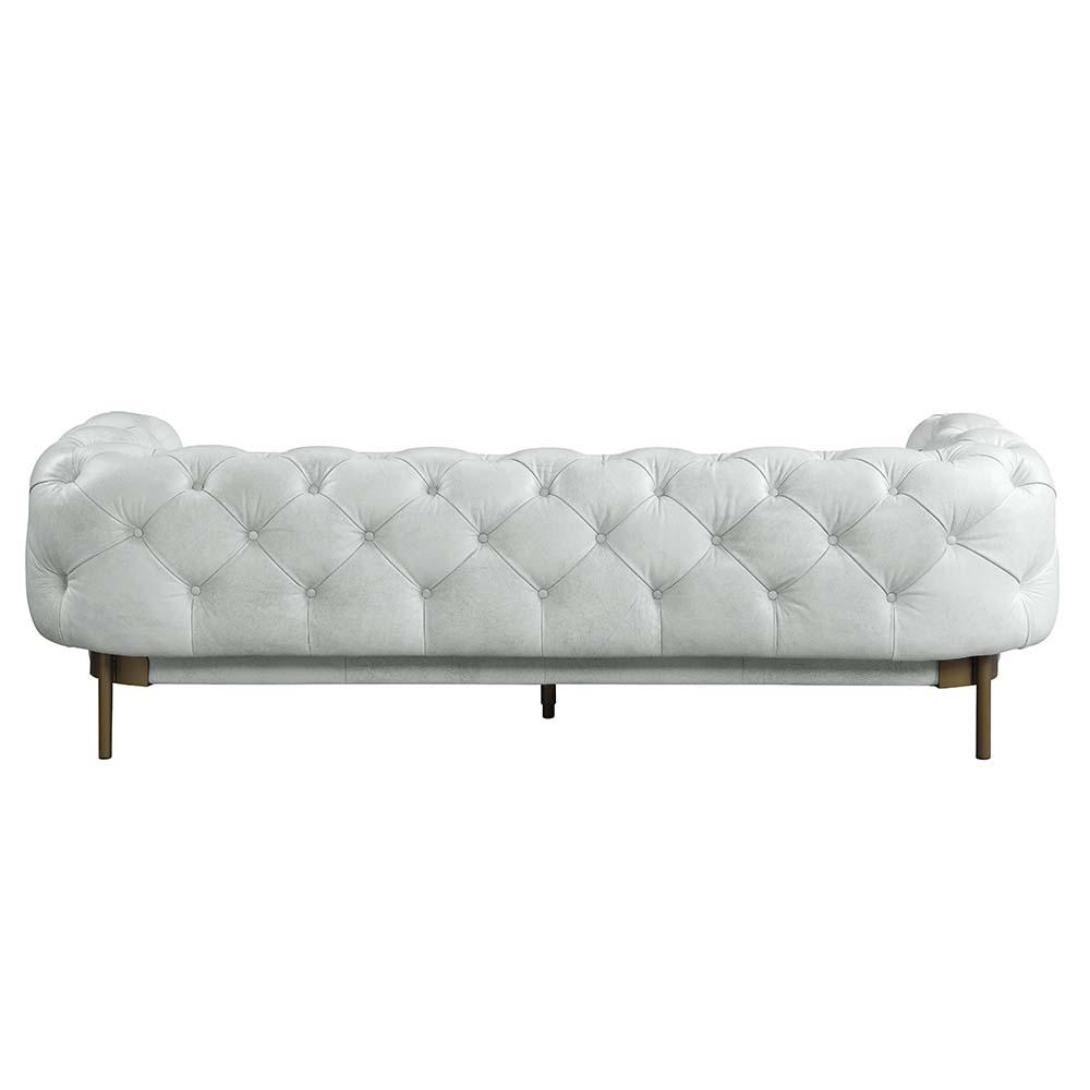Boho Aesthetic Le Troyes | Ragle Vintage White Top Grain Leather Sofa | Biophilic Design Airbnb Decor Furniture 