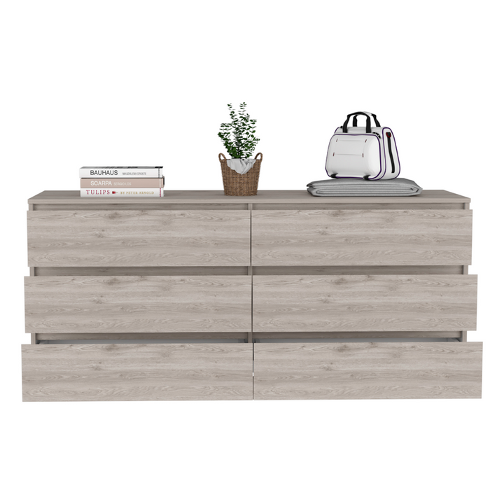 Boho Aesthetic 6 Drawer Double Dresser Tronx, Superior Top, Light Gray Finish | Biophilic Design Airbnb Decor Furniture 