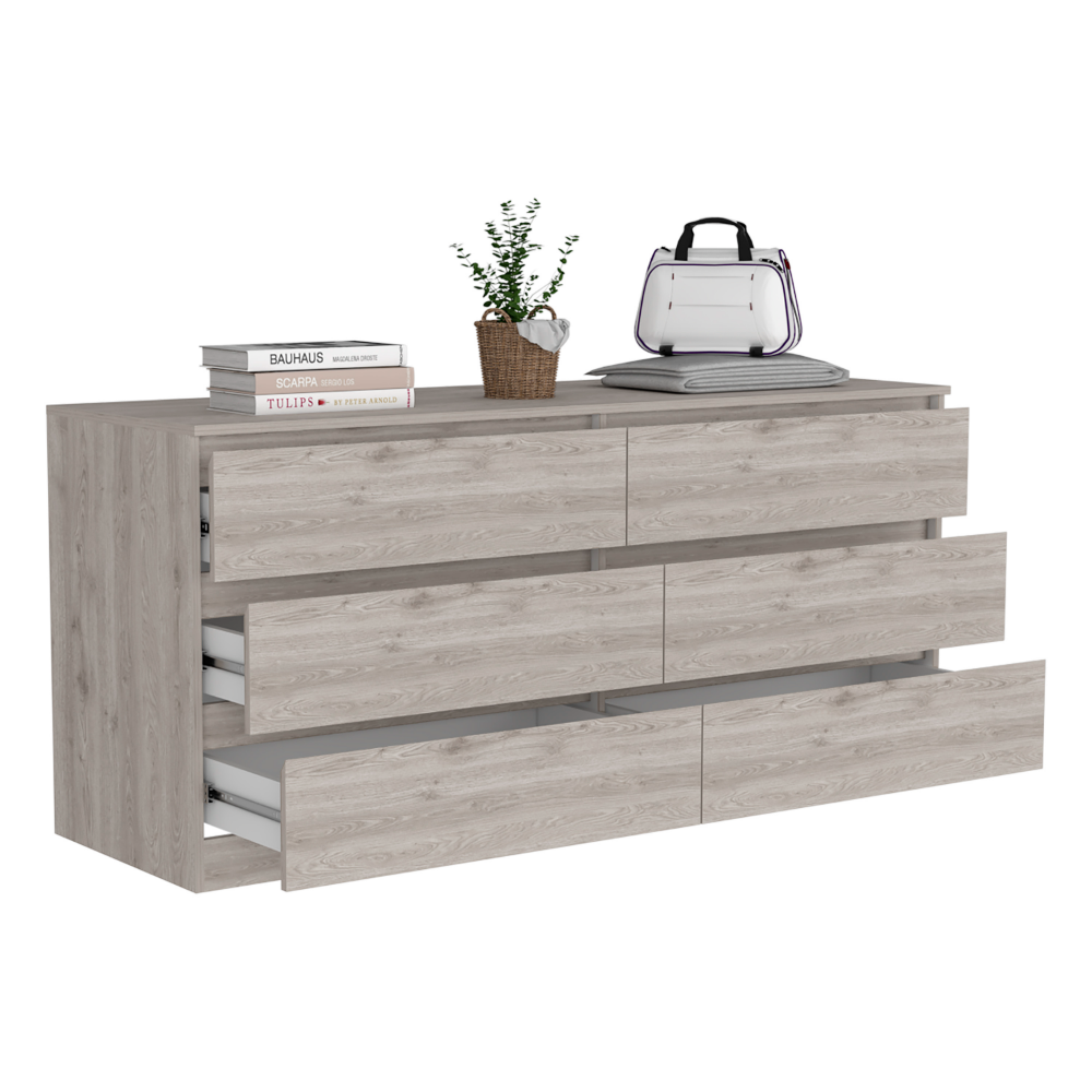 Boho Aesthetic 6 Drawer Double Dresser Tronx, Superior Top, Light Gray Finish | Biophilic Design Airbnb Decor Furniture 