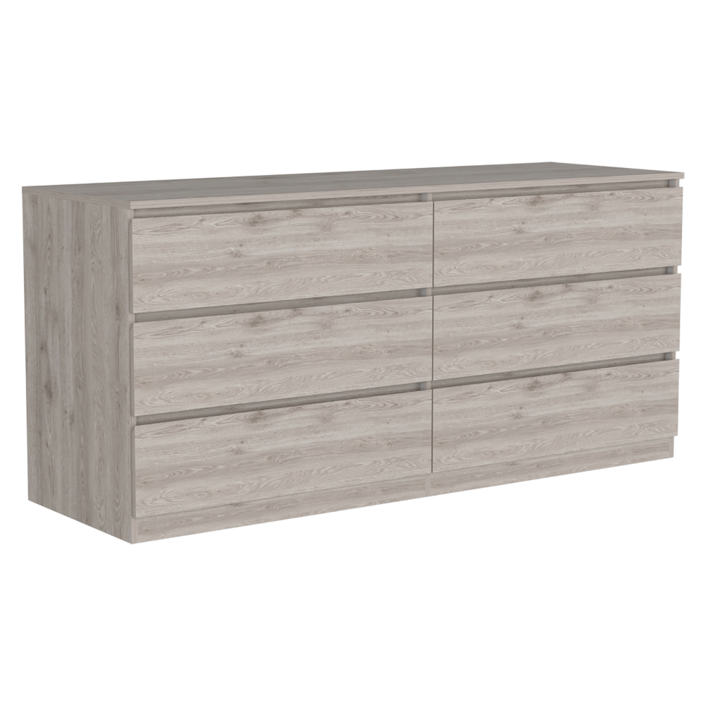 Boho Aesthetic 6 Drawer Double Dresser Tronx, Superior Top, Light Gray Finish | Biophilic Design Airbnb Decor Furniture 