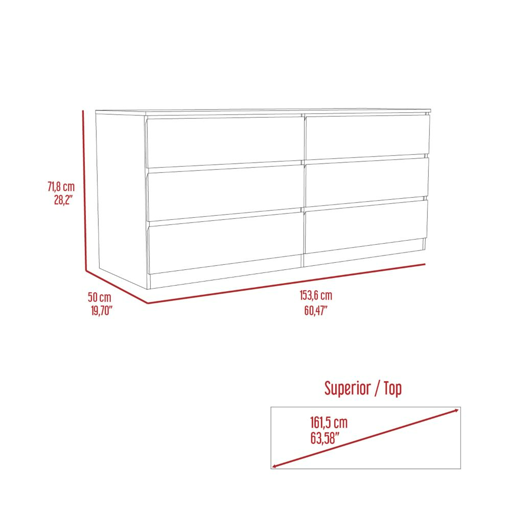 Boho Aesthetic 6 Drawer Double Dresser Tronx, Superior Top, Light Gray Finish | Biophilic Design Airbnb Decor Furniture 