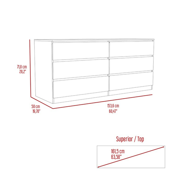 Boho Aesthetic 6 Drawer Double Dresser Tronx, Superior Top, Light Gray Finish | Biophilic Design Airbnb Decor Furniture 