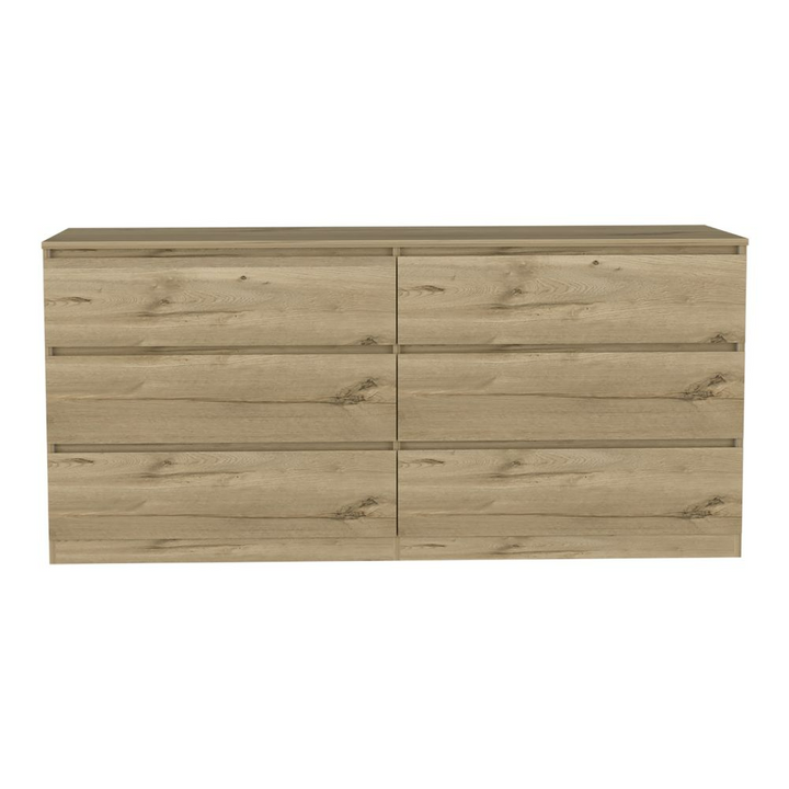 Boho Aesthetic 6 Drawer Double Dresser Tronx, Superior Top, Light Oak / White Finish | Biophilic Design Airbnb Decor Furniture 