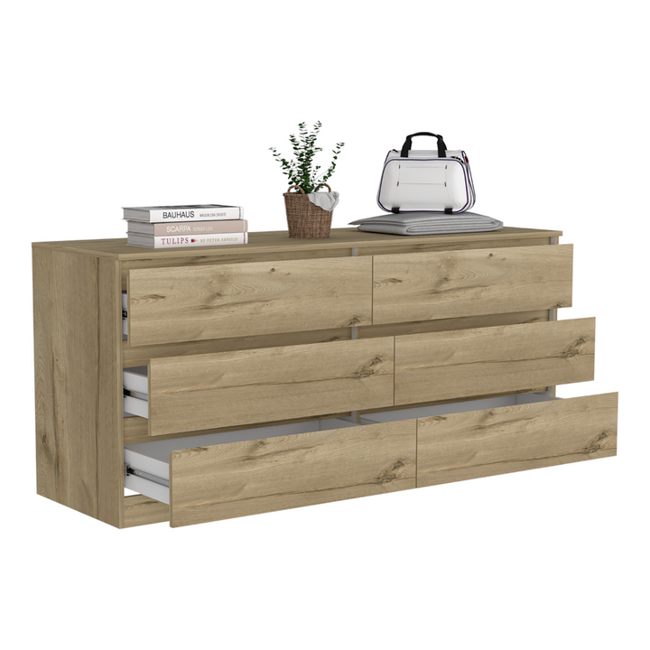 Boho Aesthetic 6 Drawer Double Dresser Tronx, Superior Top, Light Oak / White Finish | Biophilic Design Airbnb Decor Furniture 