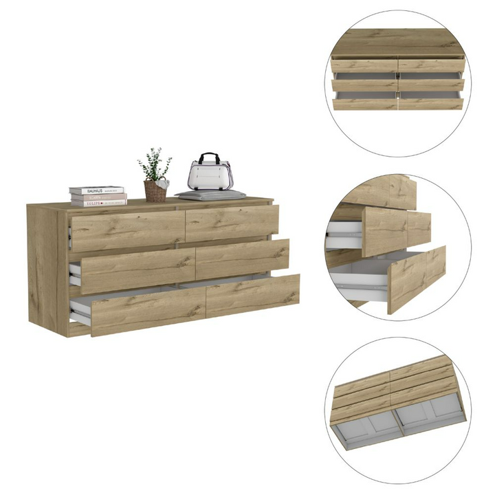 Boho Aesthetic 6 Drawer Double Dresser Tronx, Superior Top, Light Oak / White Finish | Biophilic Design Airbnb Decor Furniture 