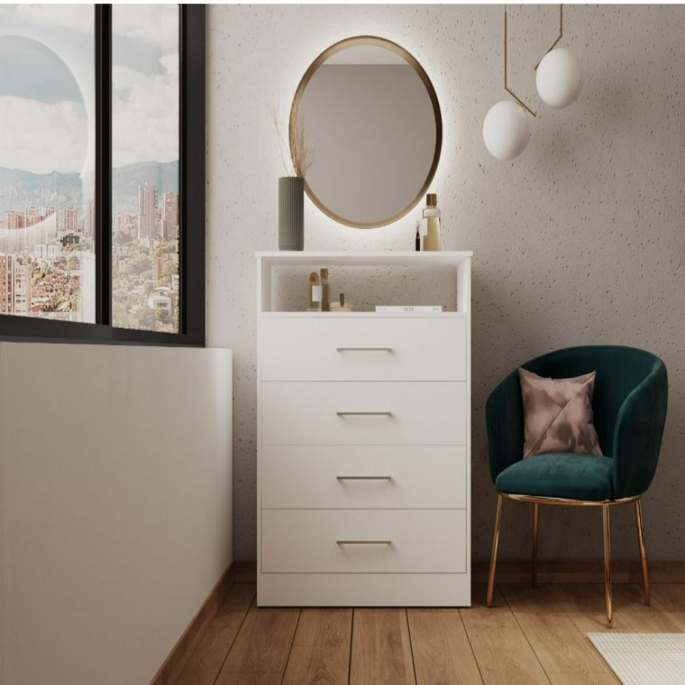 Boho Aesthetic Dresser Atlanta, Four Drawers, White Finish | Biophilic Design Airbnb Decor Furniture 