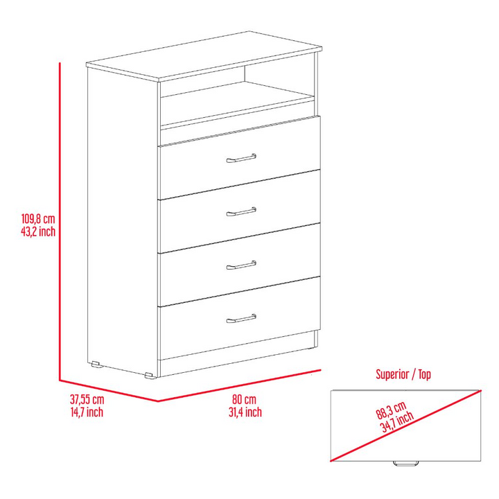 Boho Aesthetic Dresser Atlanta, Four Drawers, White Finish | Biophilic Design Airbnb Decor Furniture 