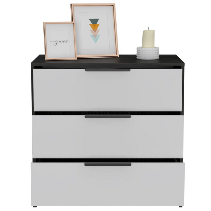 Boho Aesthetic 3 Drawers Dresser Maryland, Superior Top, Smokey Oak / White Finish | Biophilic Design Airbnb Decor Furniture 