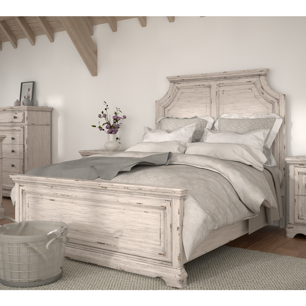 Buy farmhouse furniture Providence Mediterranean Farmhouse King Panel Bed Frame - Antique White - Modern Cottage Farmhouse Furniture