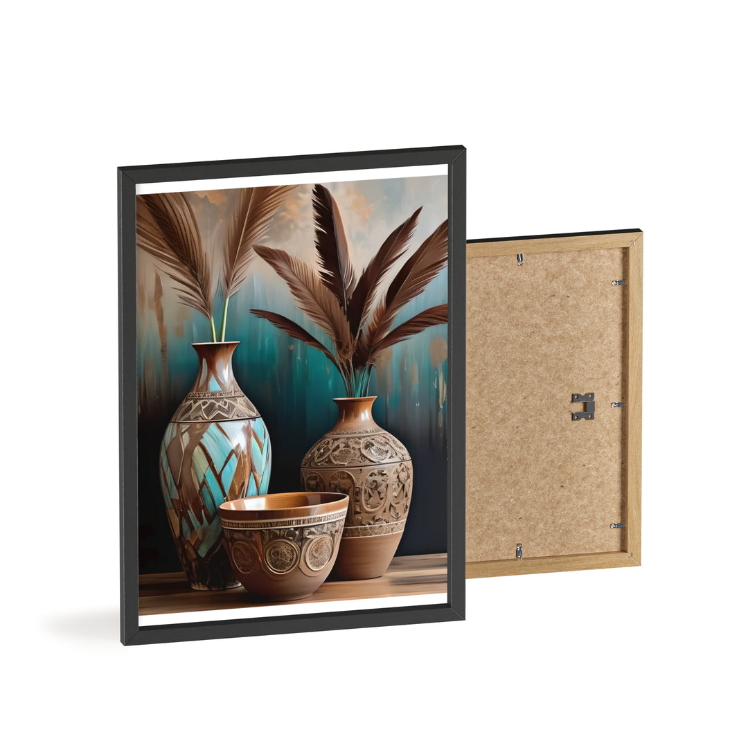 Boho Aesthetic Earthy Bowls Posters with Wooden Frame | Biophilic Design Airbnb Decor Furniture 