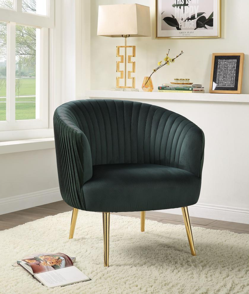 Boho Aesthetic ACME Sigurd Accent Chair, Velvet & Gold | Biophilic Design Airbnb Decor Furniture 