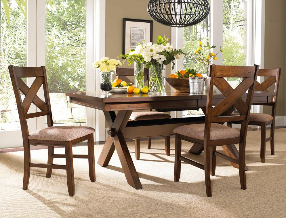 Kraven Dining Table - Expansive Acacia Wood Table with Self-Storing Butterfly Leaf, Dark Hazelnut Finish - Mediterranean Italian Contemporary Home Decor Furniture