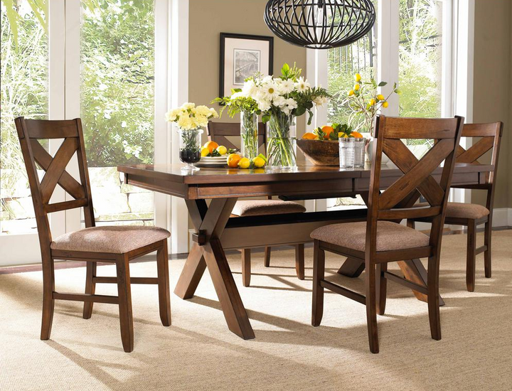 Kraven Dining Table - Expansive Acacia Wood Table with Self-Storing Butterfly Leaf, Dark Hazelnut Finish - Mediterranean Italian Contemporary Home Decor Furniture