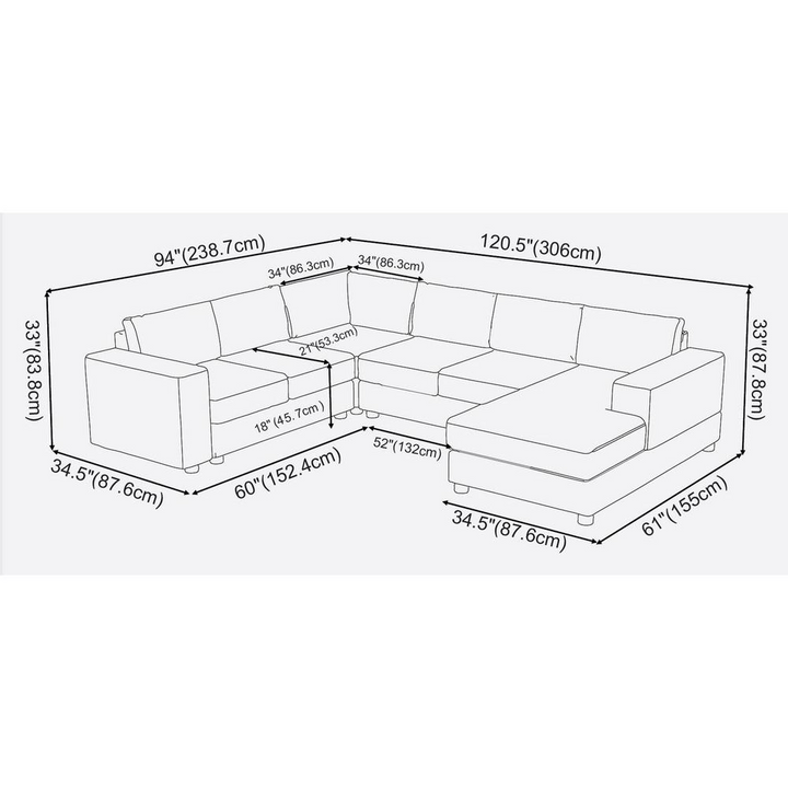 Boho Aesthetic Brook | Light Gray Linen 6 Seat Reversible Modular Sectional Sofa Chaise | Biophilic Design Airbnb Decor Furniture 