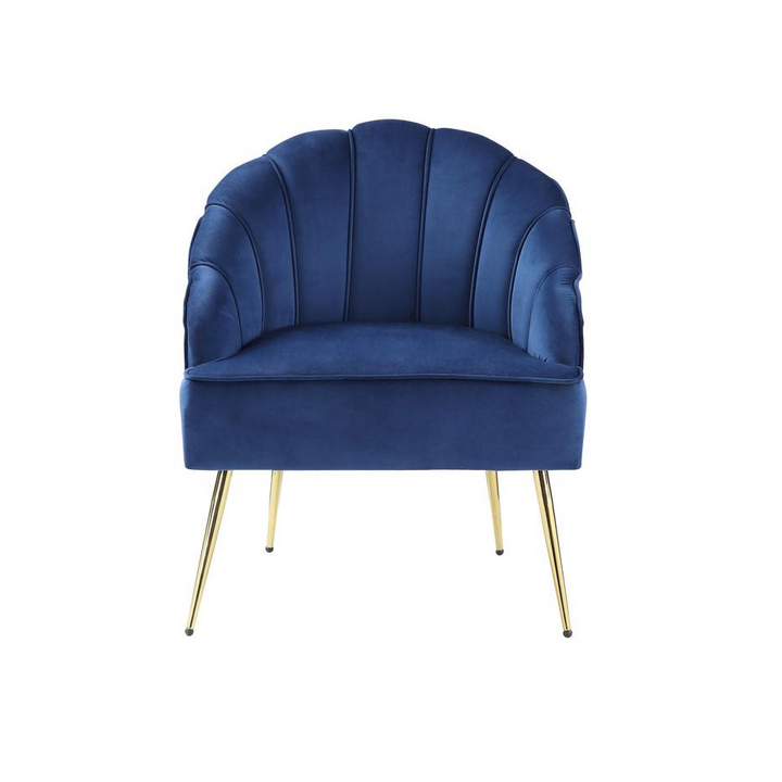 Boho Aesthetic Naomi Blue Velvet Wingback Accent Chair with Metal Legs | Biophilic Design Airbnb Decor Furniture 