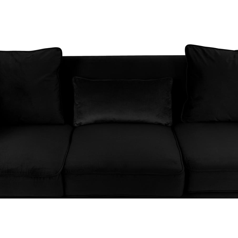 Boho Aesthetic Modern Black Velvet Sofa with 3 Pillows | Biophilic Design Airbnb Decor Furniture 