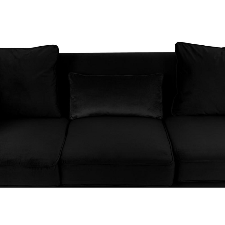 Boho Aesthetic Modern Black Velvet Sofa with 3 Pillows | Biophilic Design Airbnb Decor Furniture 