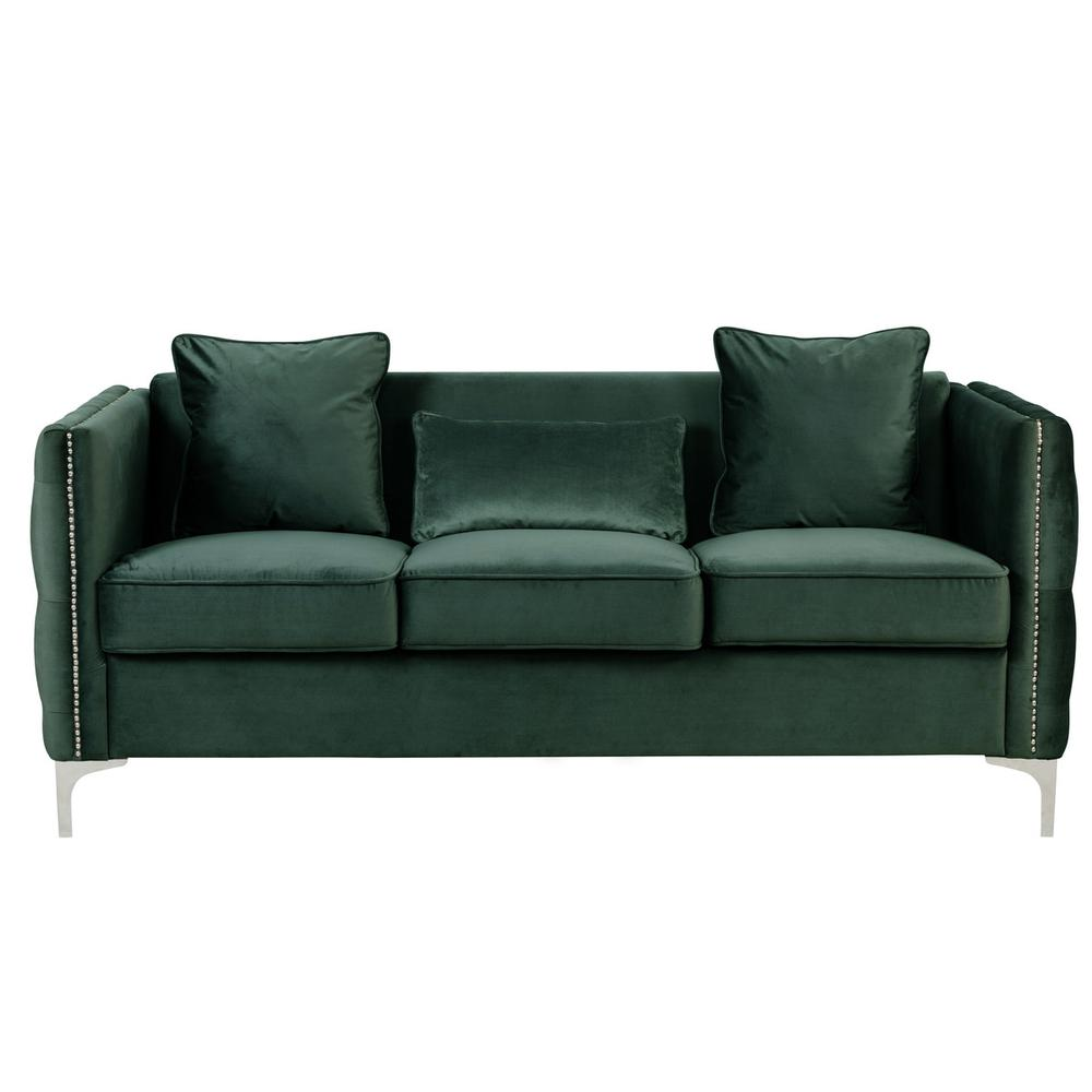 Boho Aesthetic Bayberry | 2 Pc Green Emerald Velvet Sofa Loveseat Living Room Set | Biophilic Design Airbnb Decor Furniture 