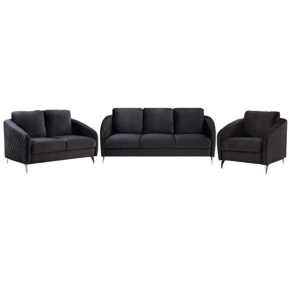 Boho Aesthetic Sofia Black Velvet Fabric Sofa Loveseat Chair Living Room Set | Biophilic Design Airbnb Decor Furniture 