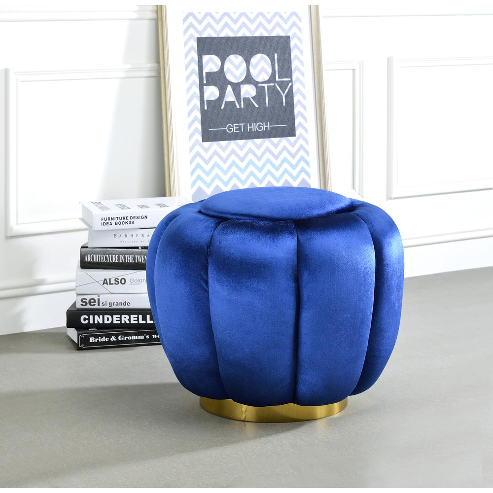 Boho Aesthetic ACME Heiress Ottoman, Sapphire Blue Velvet | Biophilic Design Airbnb Decor Furniture 