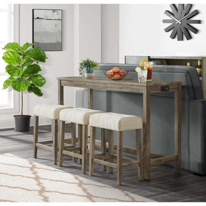 Boho Aesthetic Wyeth Dining 4 PC Bar Set: Bar Table, 3 Stools | Biophilic Design Airbnb Decor Furniture 