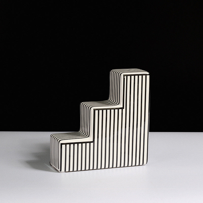Boho Aesthetic The Saint-Étienne | Modern Black and White Striped Ceramic Ornament Vase | Biophilic Design Airbnb Decor Furniture 