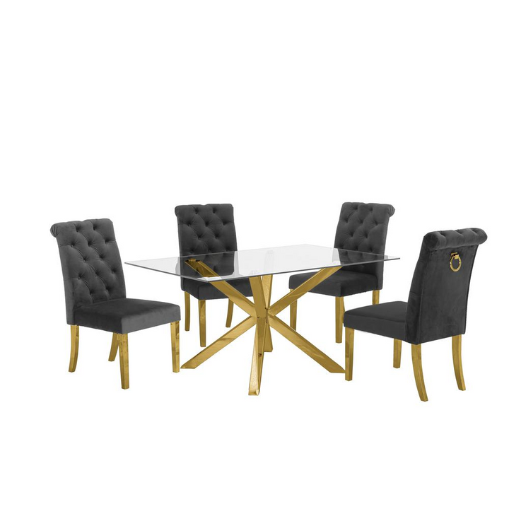 Boho Aesthetic Contemporary 5pc Dining Set, Glass Dining Table | Biophilic Design Airbnb Decor Furniture 