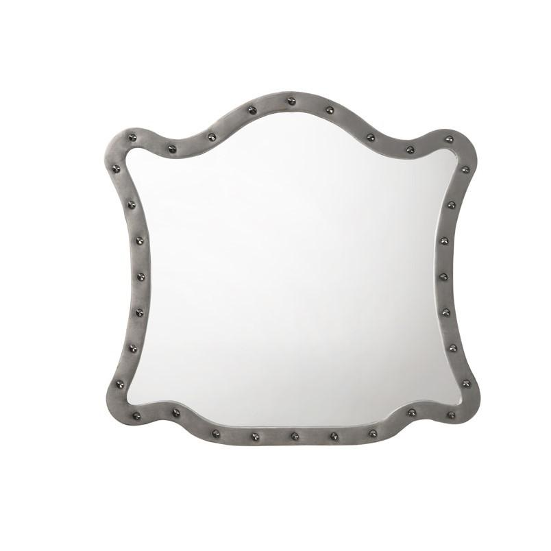 Boho Aesthetic ACME Perine Mirror, Gray Velvet | Biophilic Design Airbnb Decor Furniture 